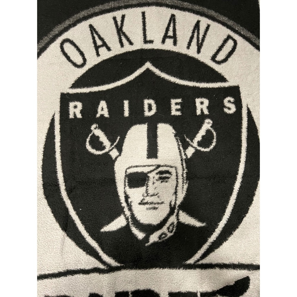 Vintage Oakland Raiders Biederlack Blanket Fleece Throw Silver Black Made in USA